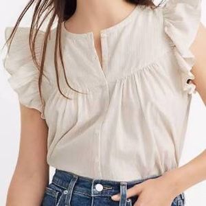 Madewell Ruffle Sleeve Bib Top Metallic Stripe